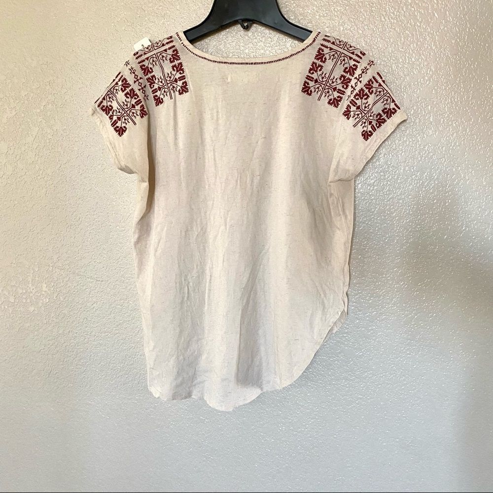 Madewell Embroidered Split Neck Top Ivory Red Cotton Linen XS - Picture 8 of 8